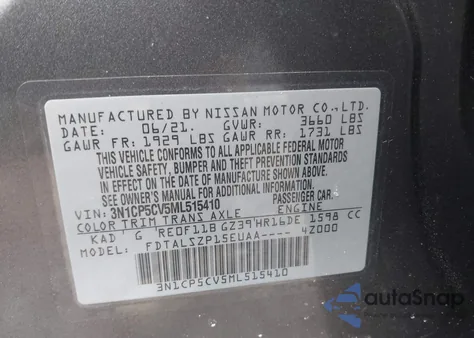 2021 Nissan Kicks Sv Xtronic Cvt z USA, uszkodzony, nr VIN 3N1CP5CV5ML515410